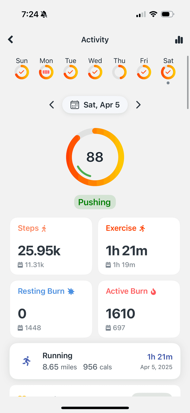 Activity Score screen
